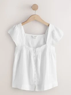 - Flutter Sleeve Button Front Top h Linen*Next New