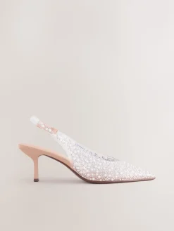 - Forever Comfort® puntige slingback-hakken met vinyl en sierstenen*Next New