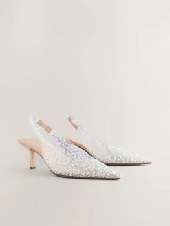 - Forever Comfort® puntige slingback-hakken met vinyl en sierstenen*Next New