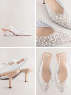 - Forever Comfort® puntige slingback-hakken met vinyl en sierstenen*Next New