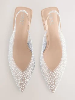 - Forever Comfort® puntige slingback-hakken met vinyl en sierstenen*Next New