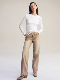 Wit - Geribbelde top met ronde hals en lange mouwen*Next Discount