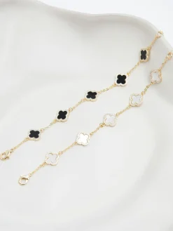 Wit - klaverarmband met zwarte emaille*Jon Richard