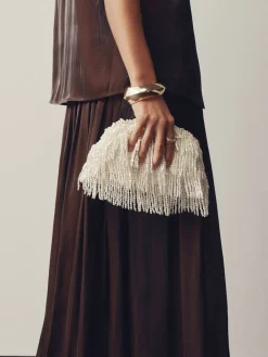 Wit - Pearl Effect Embellished Fringe Clutch Bag*Next Hot