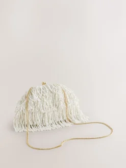 Wit - Pearl Effect Embellished Fringe Clutch Bag*Next Hot