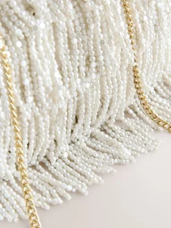 Wit - Pearl Effect Embellished Fringe Clutch Bag*Next Hot