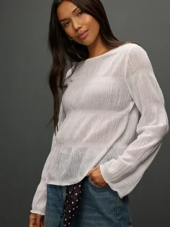 - Shirred Long Sleeve Crew Neck Top*Next Sale