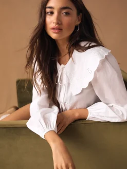 Wit - Statement Collar Broderie Long Sleeve Blouse*Next New