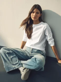 Wit - T-shirt met lange mouwen en ronde hals*Next Discount