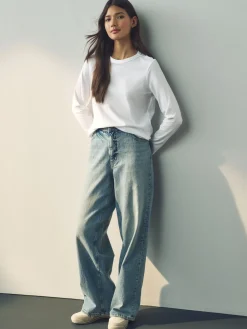 Wit - T-shirt met lange mouwen en ronde hals*Next Discount