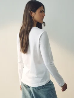 Wit - T-shirt met lange mouwen en ronde hals*Next Discount