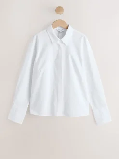 Wit - Vollere boezem stretchy essentieel getailleerd overhemd met lange mouwen*Next Clearance