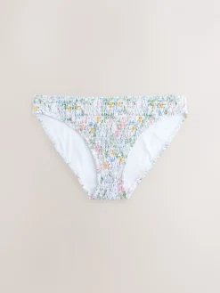 Wit gebloemd - Gerimpelde bikinislip met hoge taille*Next Hot