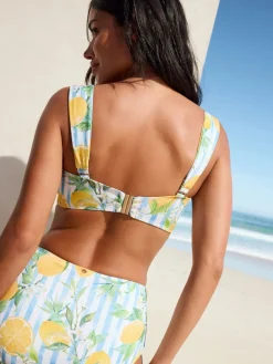 Wit/Blauw Piqué Strepen Citroenprint - Bandeaubikinitop met beugel*Next Clearance