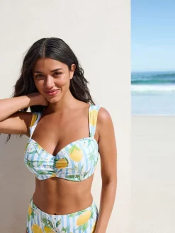 Wit/Blauw Piqué Strepen Citroenprint - Bandeaubikinitop met beugel*Next Clearance