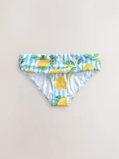 Wit/Blauw Piqué Strepen Citroenprint - Bikinibroekje met omgerolde bovenkant*Next Clearance