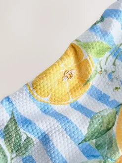 Wit/Blauw Piqué Strepen Citroenprint - Bikinibroekje met omgerolde bovenkant*Next Clearance