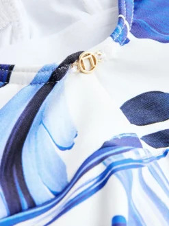 Wit/blauw porselein - Vormgevend, buikcorrigerend zwemjurk met rokje*Next Hot