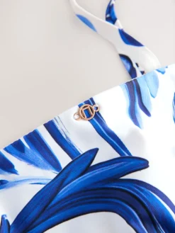 Wit/blauw porselein - Vormgevend bandeaubadpak met buikcorrectie en afgeronde pijpen*Next Outlet