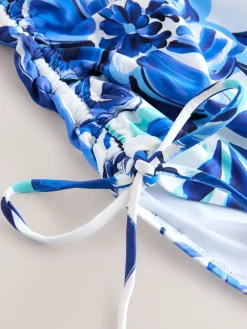 Wit/blauw porselein - Vormgevend bandeaubadpak met buikcorrectie en afgeronde pijpen*Next Outlet