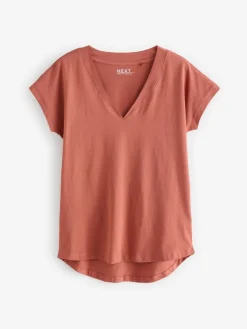 Wit/grijs/khaki/roest/bruin - Set van 5 T-shirts met V-hals en kapmouwen van 100% katoen*Next Best