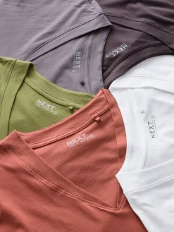 Wit/grijs/khaki/roest/bruin - Set van 5 T-shirts met V-hals en kapmouwen van 100% katoen*Next Best