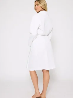 Wit/groen - 100% katoenen gewafelde kamerjas*Loungeable Outlet