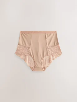 Wit/huidskleur - Verpakking van 2 Braziliaanse slipjes met kanten achterkant en buikcorrigerend effect en print*Next Outlet