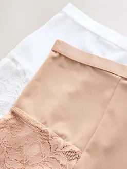 Wit/huidskleur - Verpakking van 2 Braziliaanse slipjes met kanten achterkant en buikcorrigerend effect en print*Next Outlet