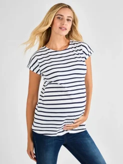 Wit/marineblauw gestreept - - Katoenen boyfriend-T-shirt voor zwangerschap*Jojo Maman Bébé Outlet