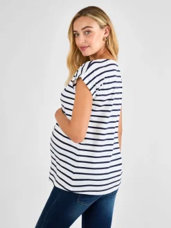Wit/marineblauw gestreept - - Katoenen boyfriend-T-shirt voor zwangerschap*Jojo Maman Bébé Outlet
