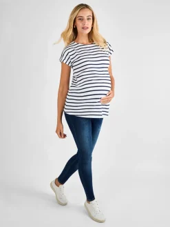 Wit/marineblauw gestreept - - Katoenen boyfriend-T-shirt voor zwangerschap*Jojo Maman Bébé Outlet