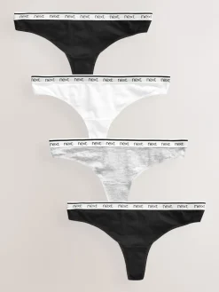 Wit/zwart/grijs - 4 Katoenen slipjes met logotailleband*Next Outlet