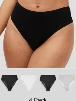 Wit/zwart/grijs - Katoenen kanten slipjes 4 stuks*Next Clearance