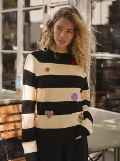 Yellow/Black Stripe Badge - Superzachte trui met ronde hals en lange mouwen*Next