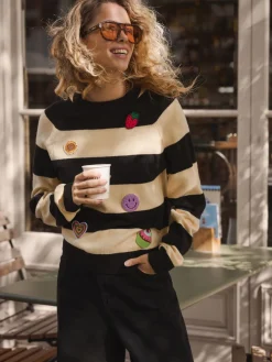 Yellow/Black Stripe Badge - Superzachte trui met ronde hals en lange mouwen*Next