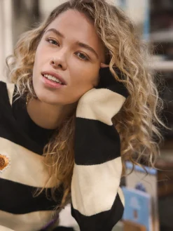 Yellow/Black Stripe Badge - Superzachte trui met ronde hals en lange mouwen*Next