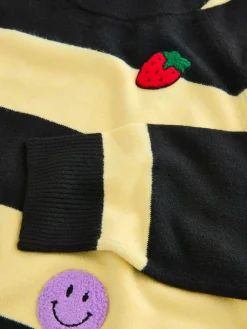 Yellow/Black Stripe Badge - Superzachte trui met ronde hals en lange mouwen*Next
