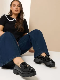 - Wijde lakleren loafers met kwastjes*Yours Curve Clearance