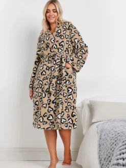 donzige badjas met luipaardprint en hartvormige sjaalkraag*Yours Curve Sale