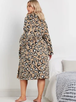 donzige badjas met luipaardprint en hartvormige sjaalkraag*Yours Curve Sale