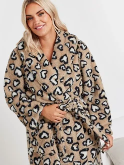 donzige badjas met luipaardprint en hartvormige sjaalkraag*Yours Curve Sale