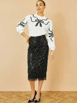 Hanging Sequin Fitted Midi Skirt*Yumi Online