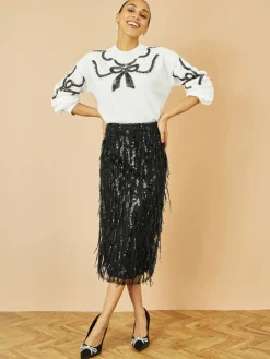 Hanging Sequin Fitted Midi Skirt*Yumi Online