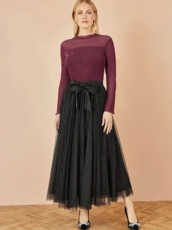 Sparkle Mesh Tulle Skirt With Satin Bow*Yumi Sale