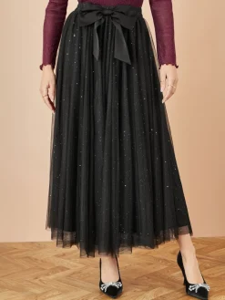 Sparkle Mesh Tulle Skirt With Satin Bow*Yumi Sale