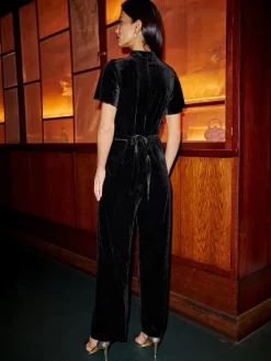 Velvet Jumpsuit With Twist Neckline And Buckle Belt*Yumi Online