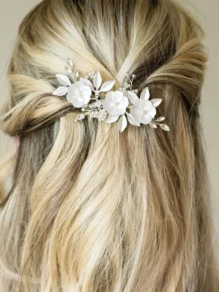 - - Gardenia klem met kristallen, parels en geëmailleerde bloem*Ivory & Co Outlet