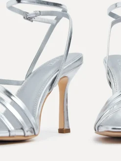 Zilver - Scarlett sandalen met bandjes, hak en enkelbandje*Linzi Online