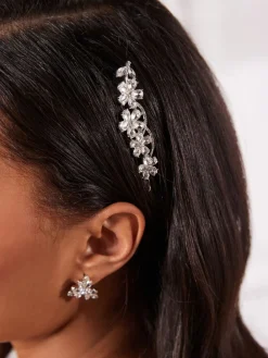 Zilverkleurig - Barrette haarspeld met glitterbloem voor bruiden*Next Outlet